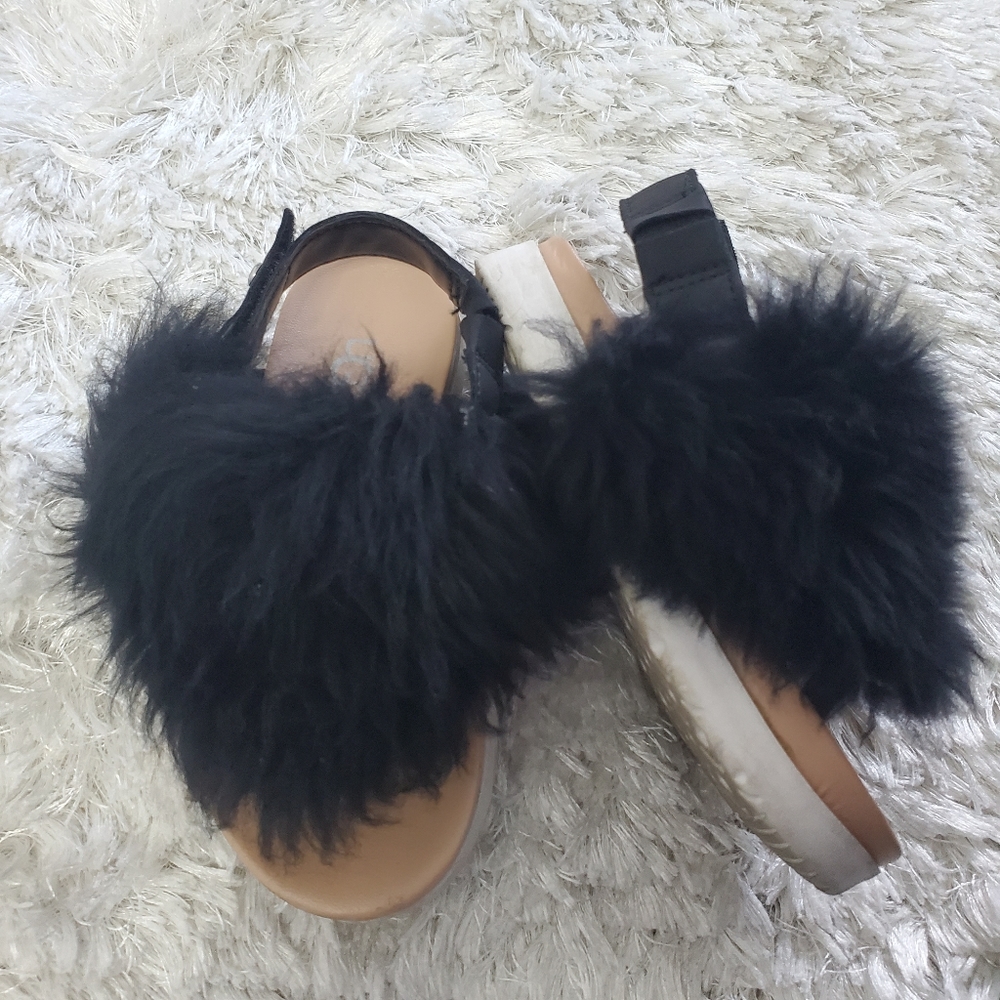 UGG Kids Black Shearling Slide Sandals